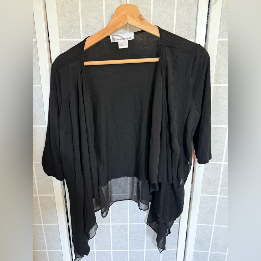 Imaginary Voyage Black Light Shrug Sweater, Size Large.